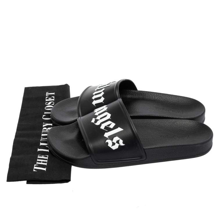 Pre Owned Palm Angels Black Rubber Logo Slides Size 42