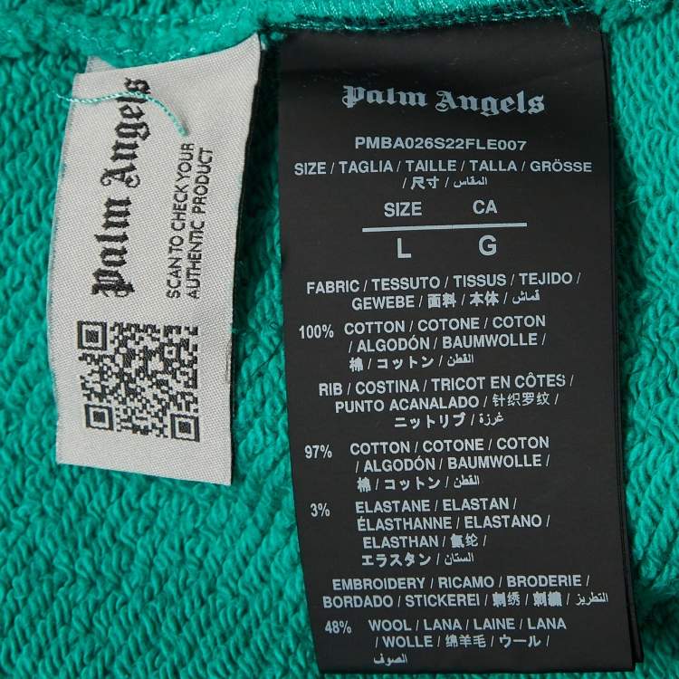 Pre Owned Palm Angels Green Leopard Bear Embroidered Cotton Knit Sweatshirt L
