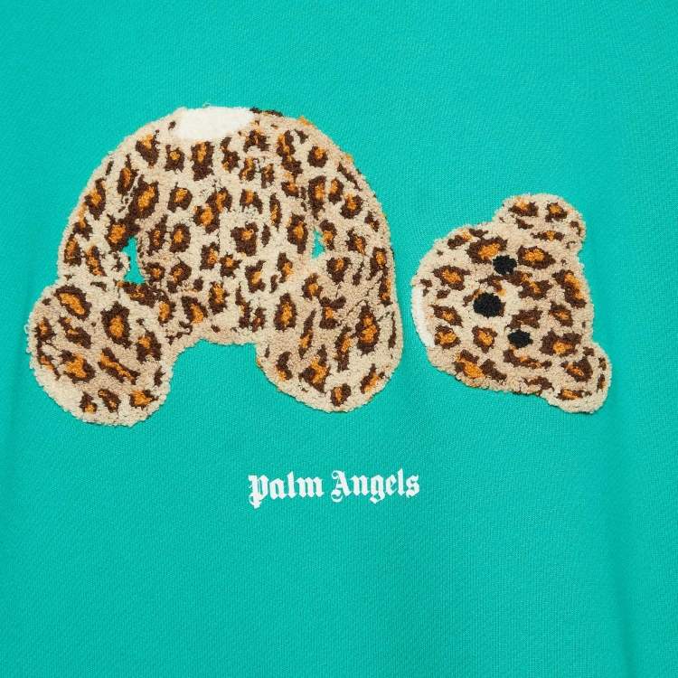 Pre Owned Palm Angels Green Leopard Bear Embroidered Cotton Knit Sweatshirt L