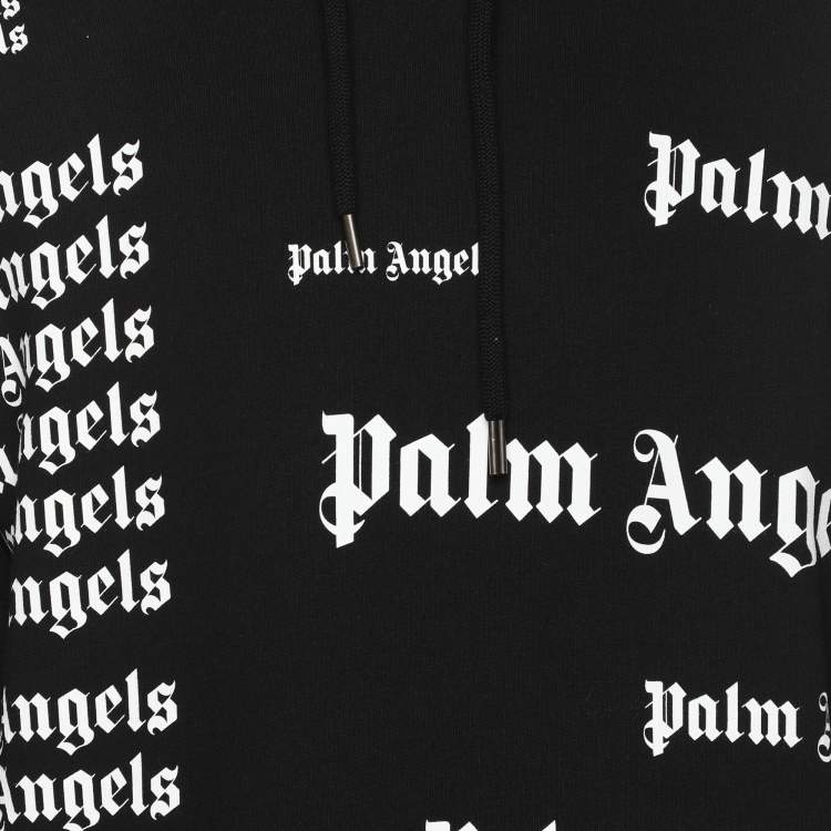Pre Owned Palm Angels Black Cotton Knit Ultra Logo Over Hoodie S