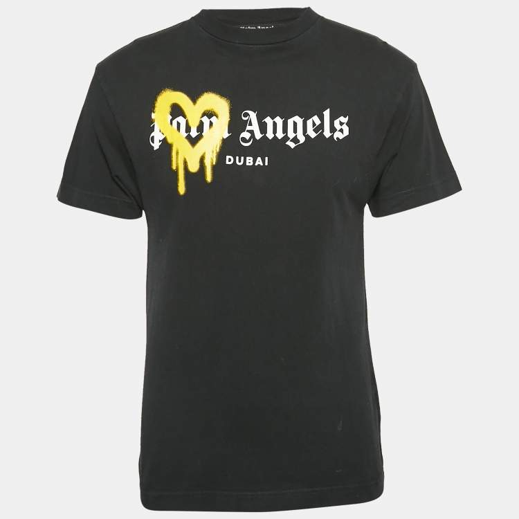 مملوكة مسبقًا Palm Angels Black Logo Print Cotton Crew Neck T-Shirt XS