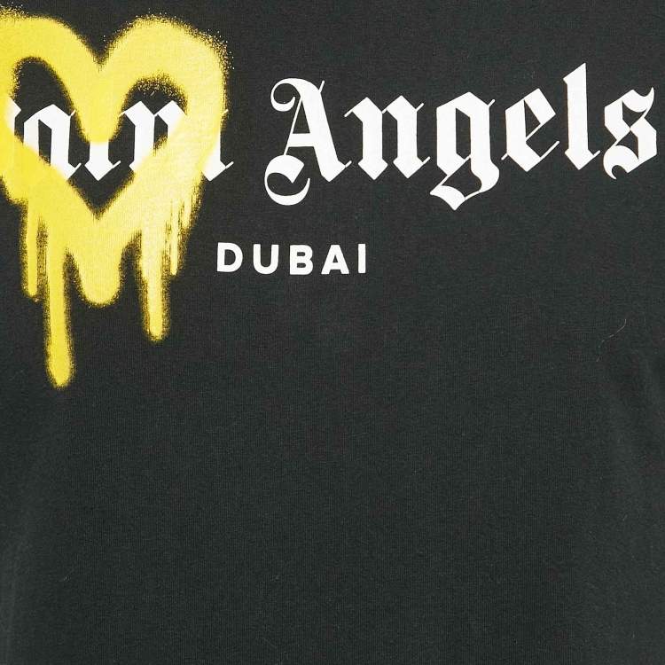 مملوكة مسبقًا Palm Angels Black Logo Print Cotton Crew Neck T-Shirt XS