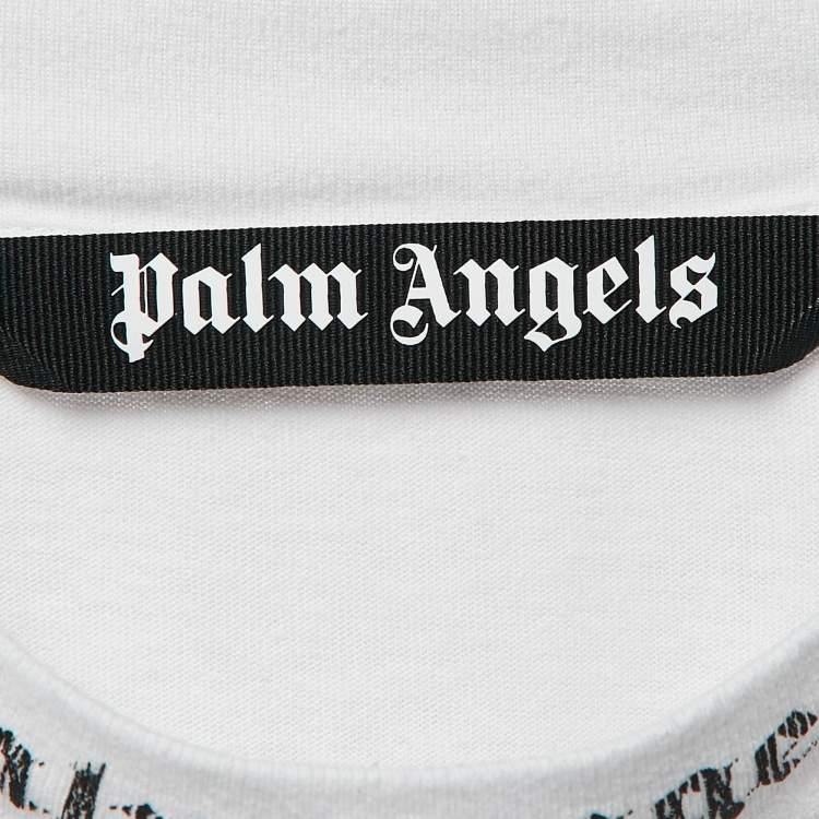 مملوكة مسبقًا Palm Angels White Logo Print Cotton Knit Crew Neck Sweatshirt XS