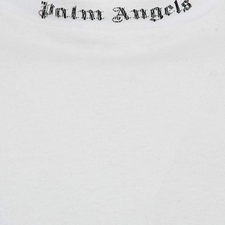 مملوكة مسبقًا Palm Angels White Logo Print Cotton Knit Crew Neck Sweatshirt XS