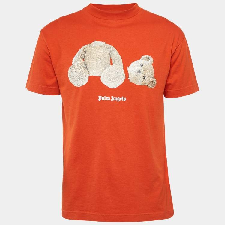 Pre Owned Palm Angels Orange Bear Print Cotton Jersey Crew Neck T-Shirt S