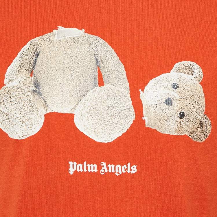 Pre Owned Palm Angels Orange Bear Print Cotton Jersey Crew Neck T-Shirt S