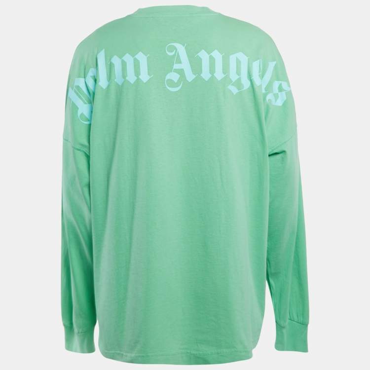 Pre Owned Palm Angels Green Logo Print Full Sleeve Oversized T-Shirt L