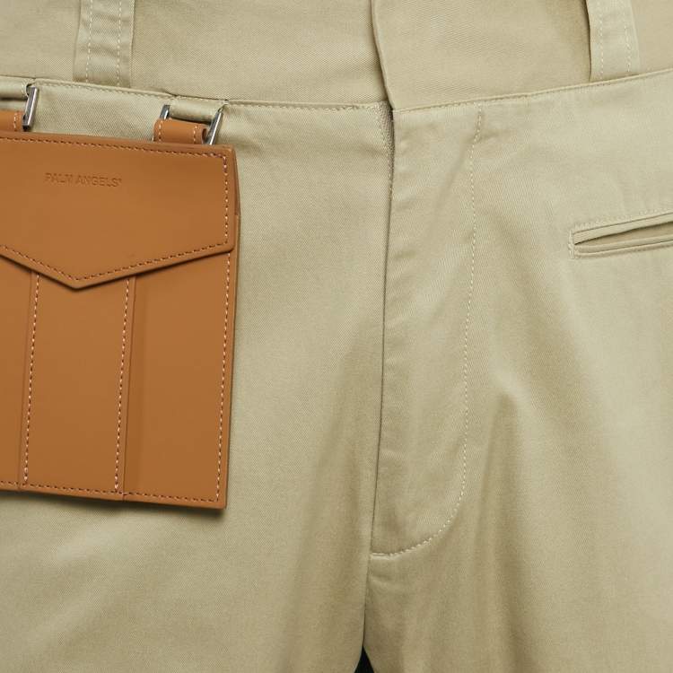 Pre Owned Palm Angels Beige Gabardine Cotton Contrast Trimmed Trousers L