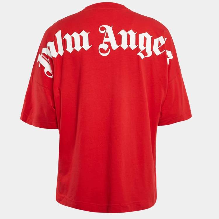 Pre Owned Palm Angels Red Logo Print Jersey Crew Neck T-Shirt S