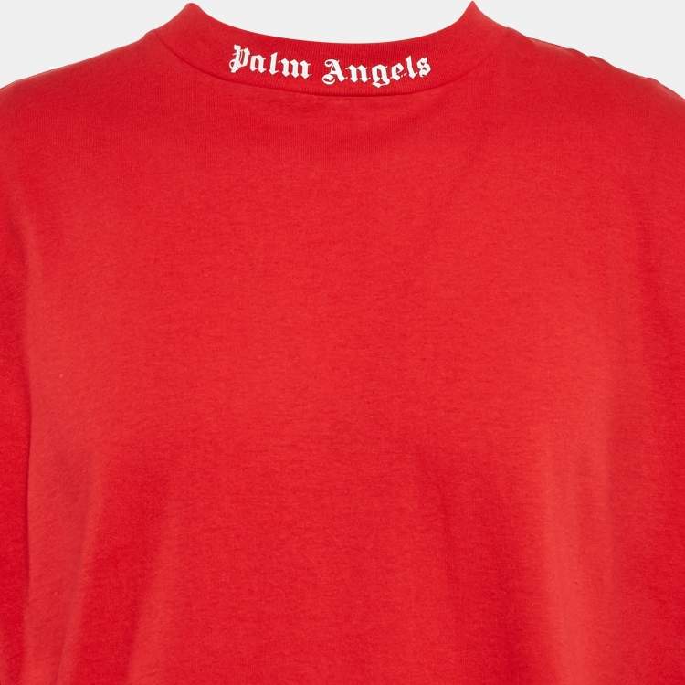 Pre Owned Palm Angels Red Logo Print Jersey Crew Neck T-Shirt S