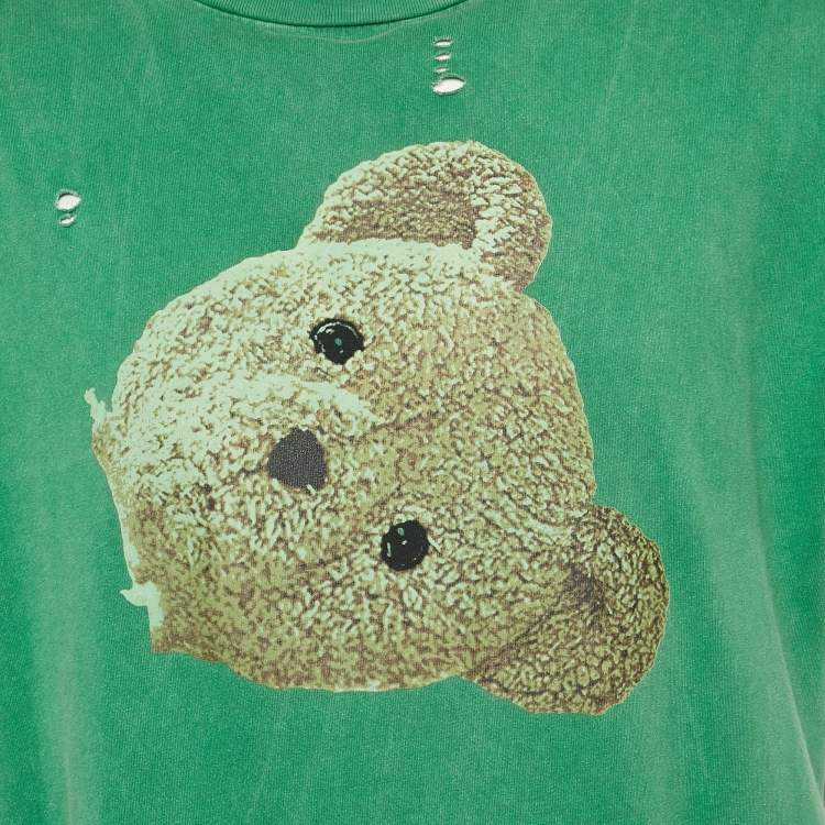 Pre Owned Palm Angels Green Teddy Print Distressed Crew Neck T-Shirt XL