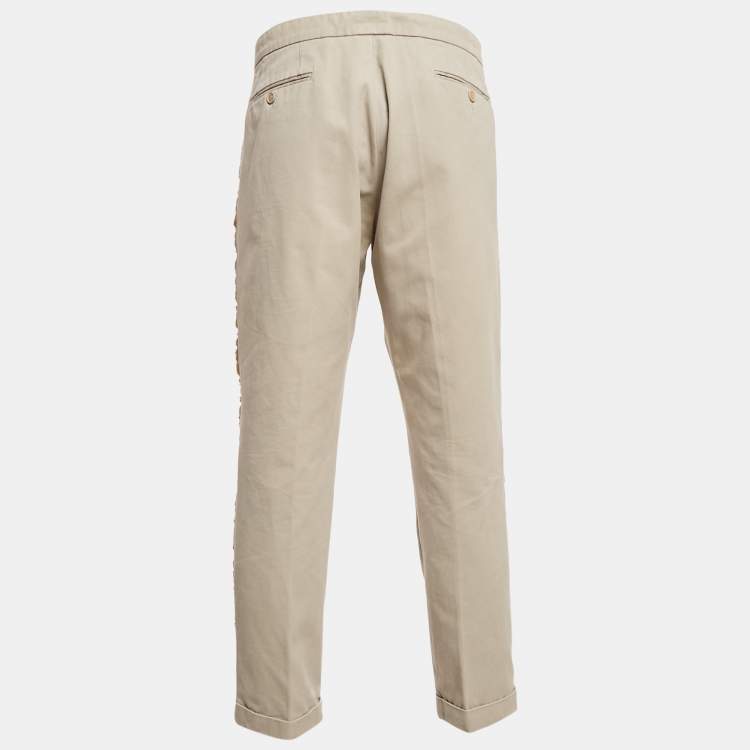 Pre Owned Palm Angels Cream Gabardine Side Stripe Trousers XXL