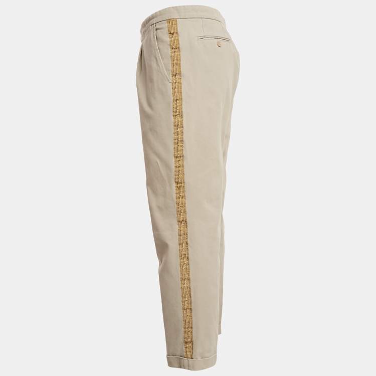 Pre Owned Palm Angels Cream Gabardine Side Stripe Trousers XXL