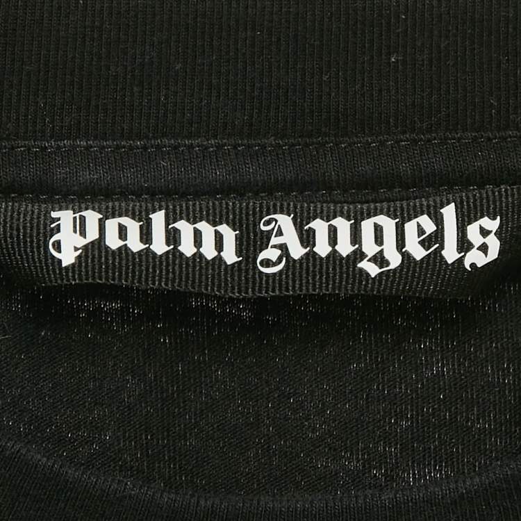 Pre Owned Palm Angels Black Logo Print and Heart Embroidery Cotton Crew Neck T-Shirt S