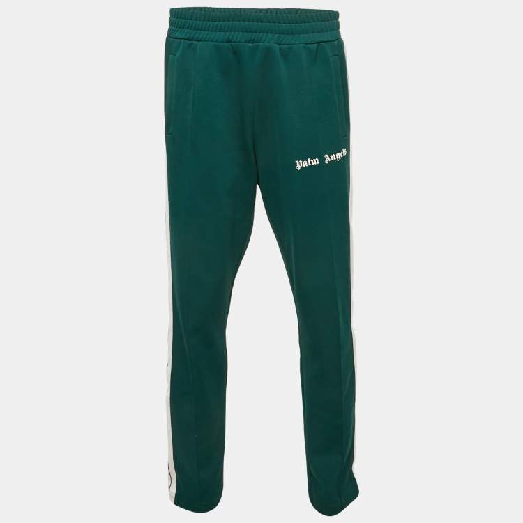 Pre Owned Palm Angels Green Jersey Side Stripe Detail Track Pants L