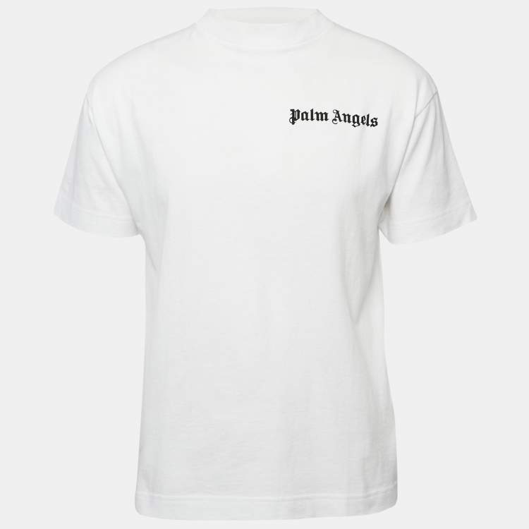 Pre Owned Palm Angels White Logo Print Cotton Oversized T-shirt XS