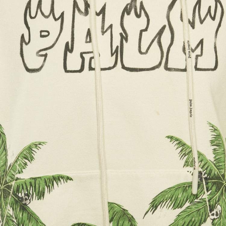 Pre Owned Palm Angels Beige Palma & Skull Print Cotton Sweatshirt M