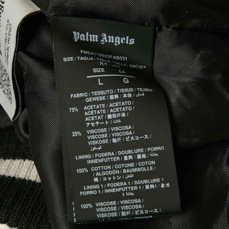 Pre Owned Palm Angels Grey Palm Embroidered Satin Zip-Up Bomber Jacket L