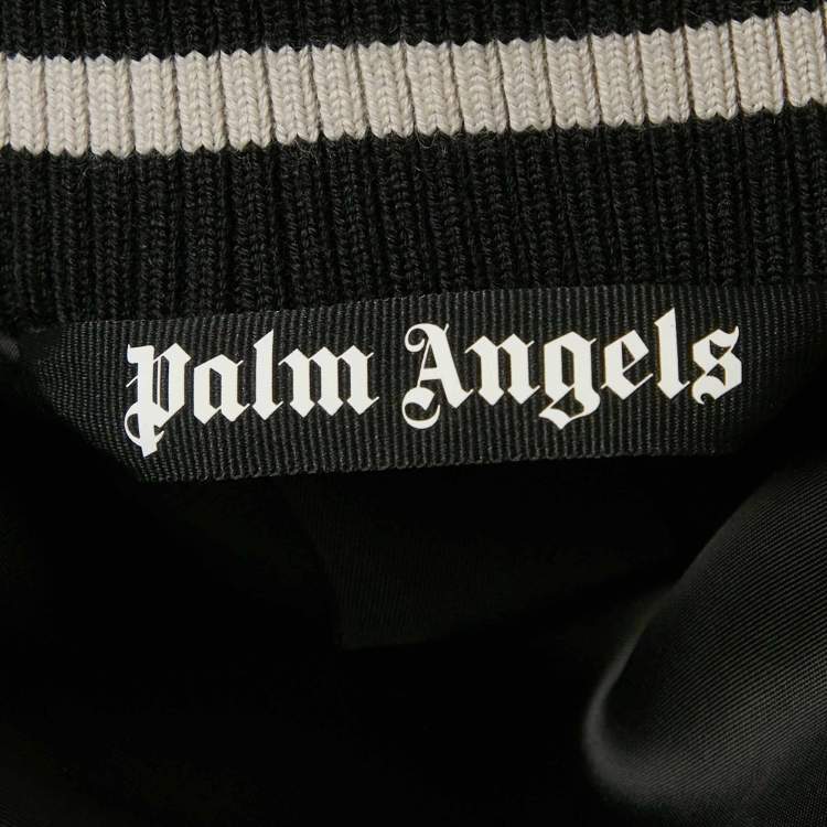 Pre Owned Palm Angels Grey Palm Embroidered Satin Zip-Up Bomber Jacket L