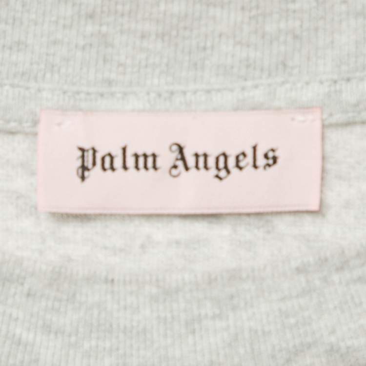 Pre Owned Palm Angels Grey Mélange Printed Cotton Crew Neck T-Shirt XL