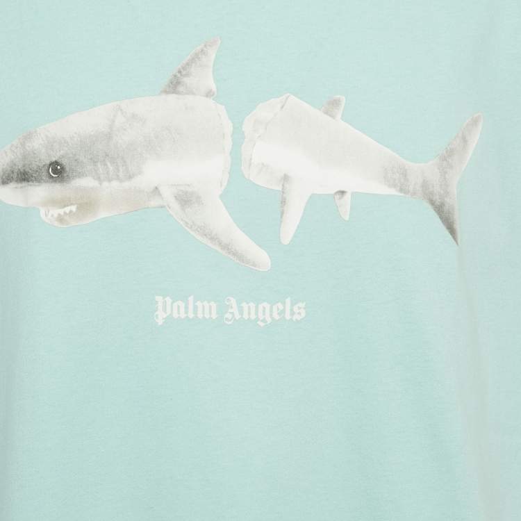 Pre Owned Palm Angels Gnawed Blue Shark Print Cotton T-Shirt XL 