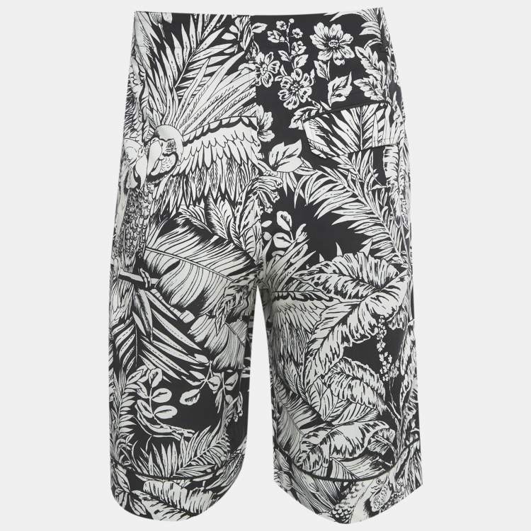 Pre Owned Palm Angels Black Parrots Print Crepe Shorts S