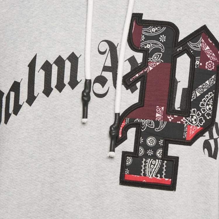 Pre Owned Palm Angels Grey Logo Print Cotton Hoodie XL