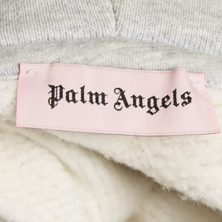 Pre Owned Palm Angels Grey Logo Print Cotton Hoodie XL