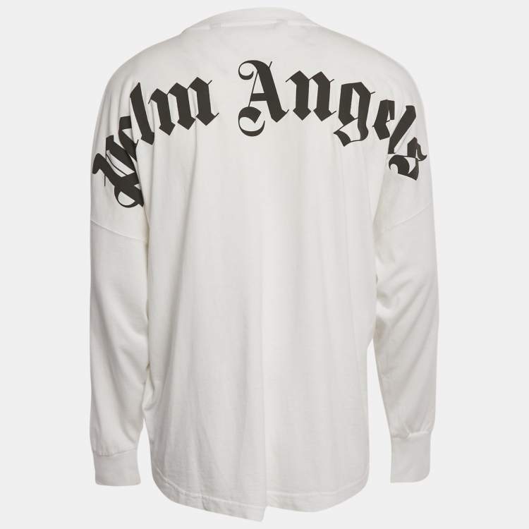 Pre Owned Palm Angels White Logo Print Jersey Long Sleeve T-Shirt M