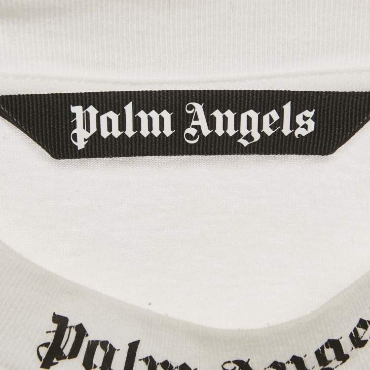 Pre Owned Palm Angels White Logo Print Jersey Long Sleeve T-Shirt M