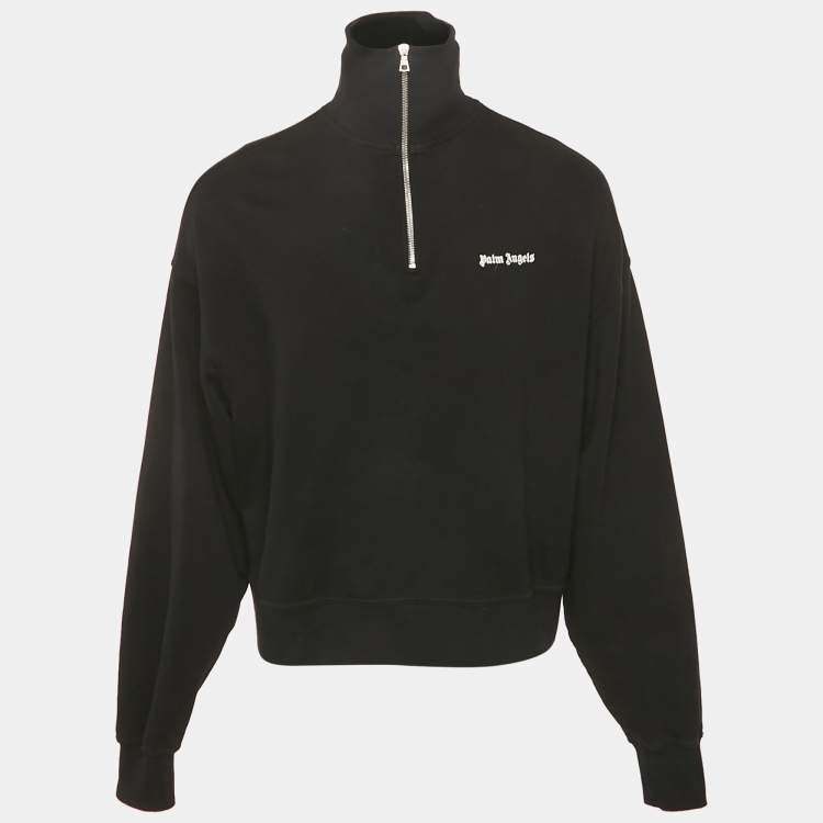 Pre Owned Palm Angels Black Logo Embroidered Cotton Half Zip Sweatshirt XS