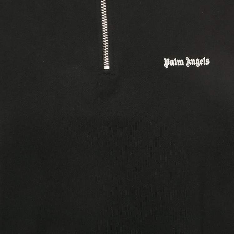 Pre Owned Palm Angels Black Logo Embroidered Cotton Half Zip Sweatshirt XS