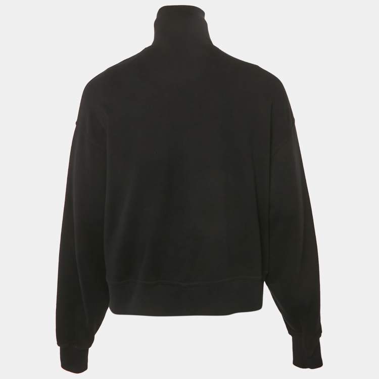 Pre Owned Palm Angels Black Logo Embroidered Cotton Half Zip Sweatshirt XS