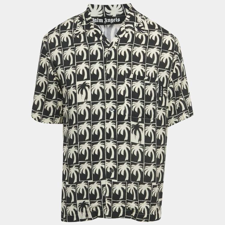 Pre Owned Palm Angels Black/White Palm Print Crepe Shirt M