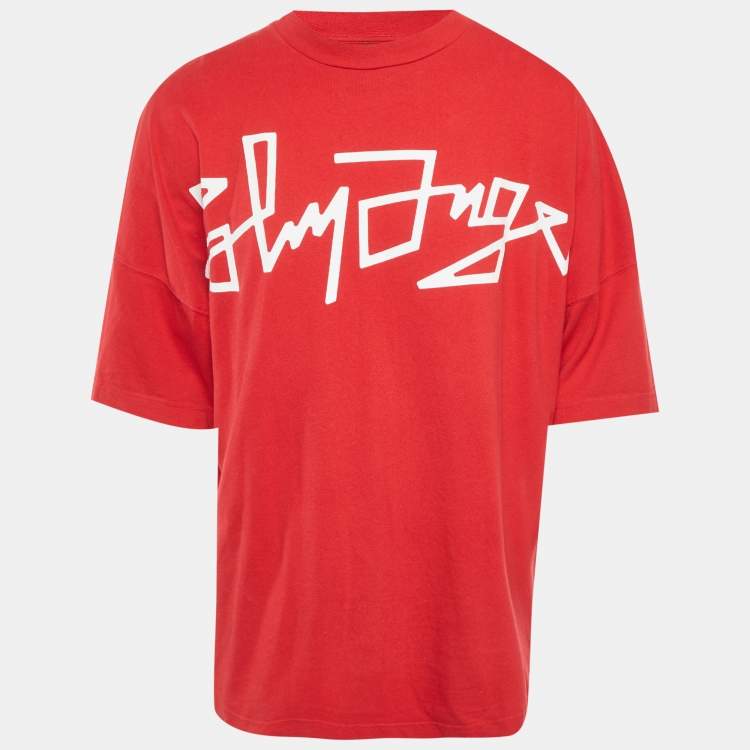 Pre Owned Palm Angels Red Logo Print Oversized Crew Neck T-Shirt L