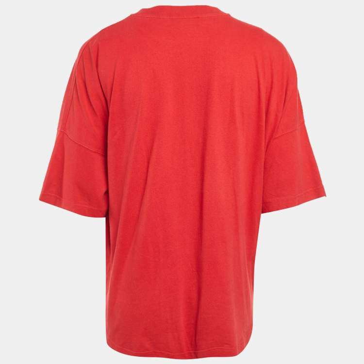 Pre Owned Palm Angels Red Logo Print Oversized Crew Neck T-Shirt L