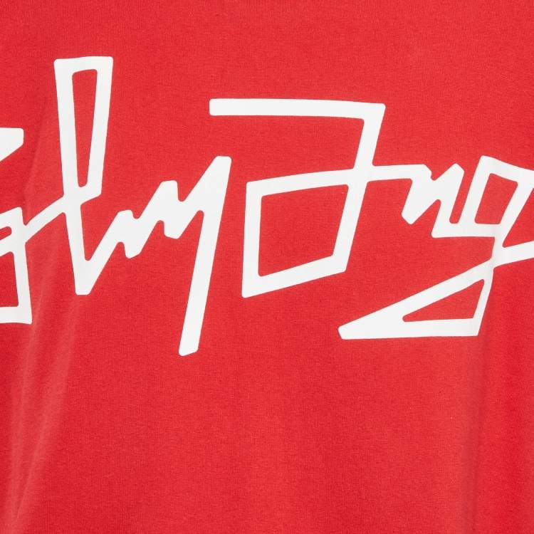 Pre Owned Palm Angels Red Logo Print Oversized Crew Neck T-Shirt L