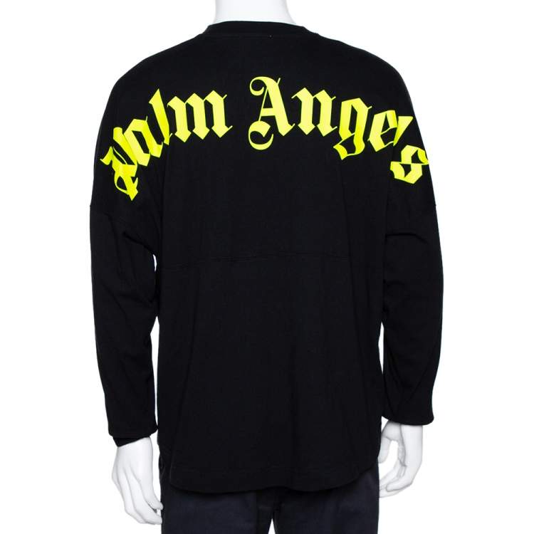 Pre Owned Palm Angels Black Logo Print Cotton Long Sleeve T-Shirt M