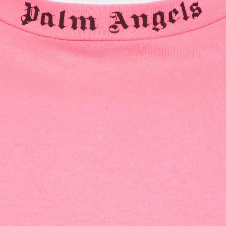 Pre Owned Palm Angels Neon Pink Logo Print Cotton Long Sleeve T-Shirt M