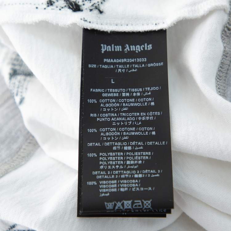 Pre Owned Palm Angels White Mermaid Printed Cotton & Applique Detail Crewneck T-shirt L