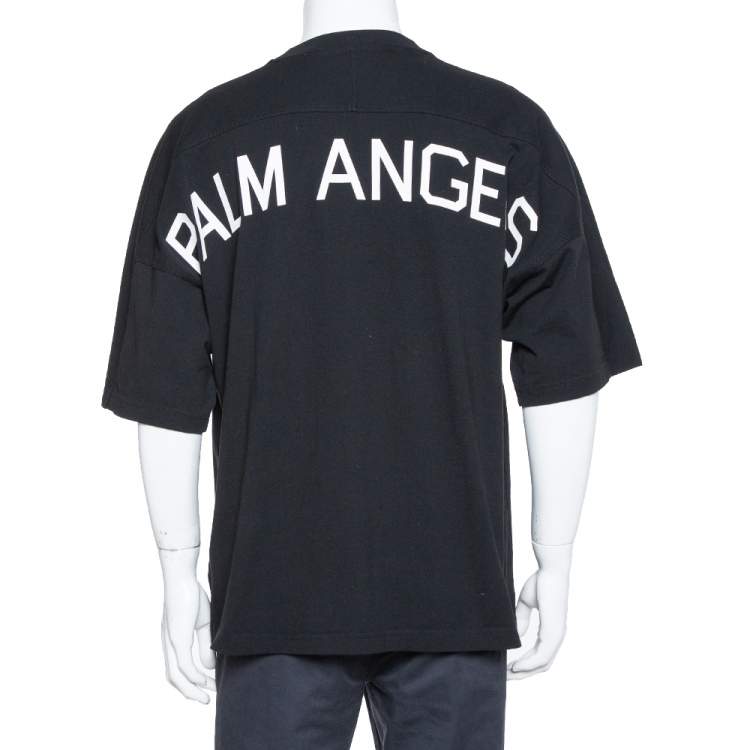 Pre Owned Palm Angels Black Cotton Logo & Mermaid Printed Crewneck Paneled T-shirt M