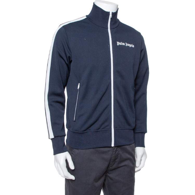 Pre Owned Palm Angels Navy Blue Jersey Contrast Trim Detail  Track Jacket M