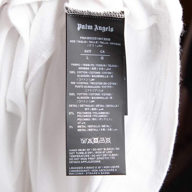 Pre Owned Palm Angels White Cotton Logo Printed Detail Long Sleeve Crewneck T-Shirt L