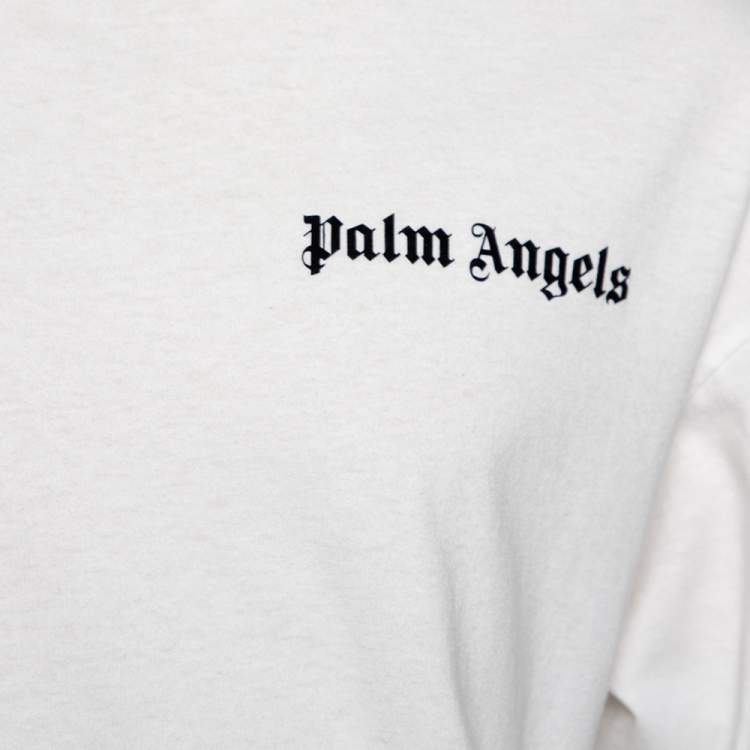 Pre Owned Palm Angels White Cotton Logo Printed Detail Long Sleeve Crewneck T-Shirt L