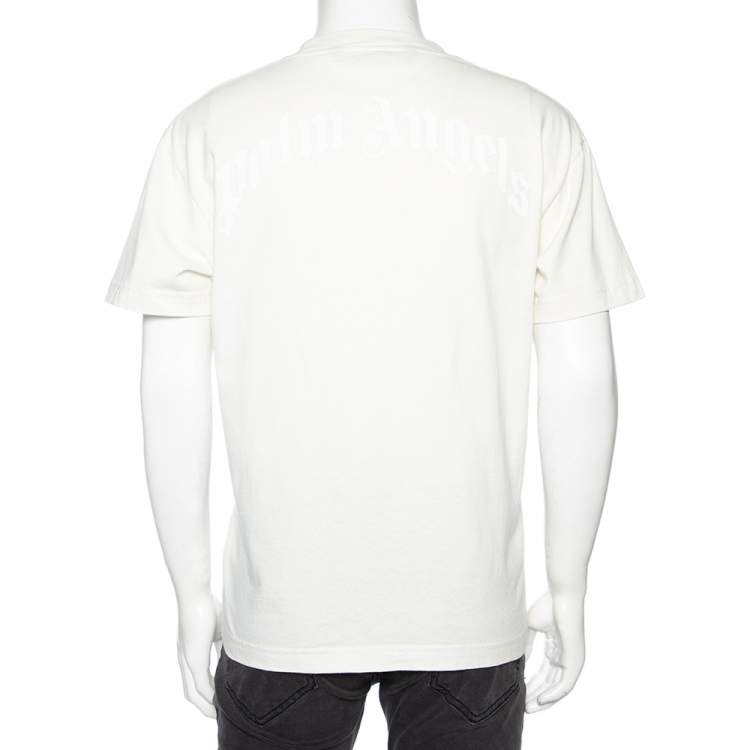 Pre Owned Palm Angels Off White Cotton Ice Bear Print Crew Neck T-Shirt L