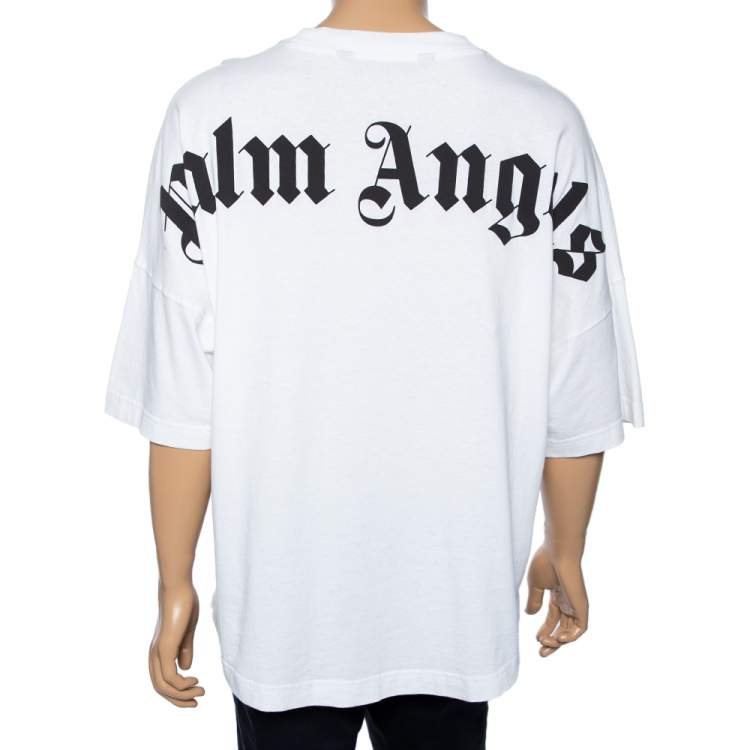 Pre Owned Palm Angels White Cotton Logo Printed Short Sleeve T-Shirt L