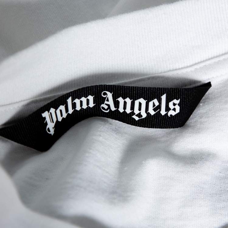 Pre Owned Palm Angels White Cotton Logo Printed Short Sleeve T-Shirt L