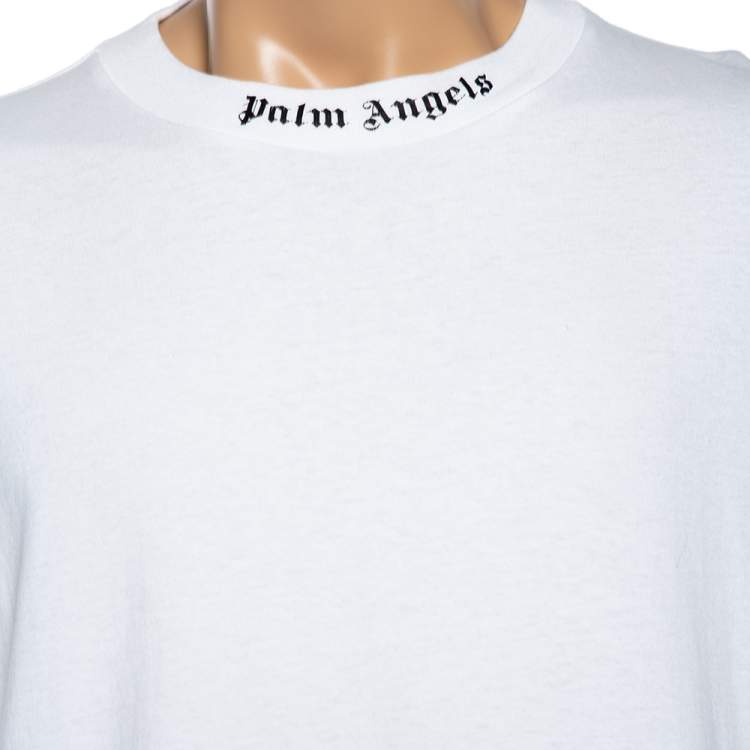 Pre Owned Palm Angels White Cotton Logo Printed Short Sleeve T-Shirt L