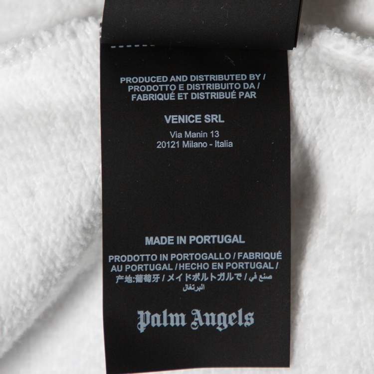 Pre Owned Palm Angels White Hong Kong Sprayed Logo Printed Cotton Hoodie M