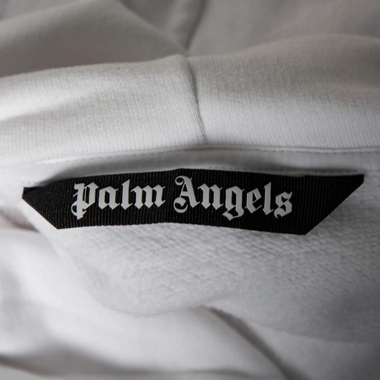 Pre Owned Palm Angels White Hong Kong Sprayed Logo Printed Cotton Hoodie M